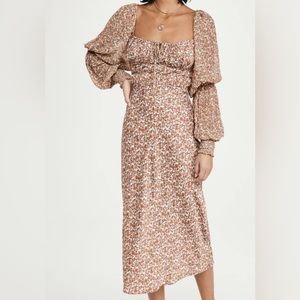 Free People Aglow Smocked Long Sleeve Midi Dress